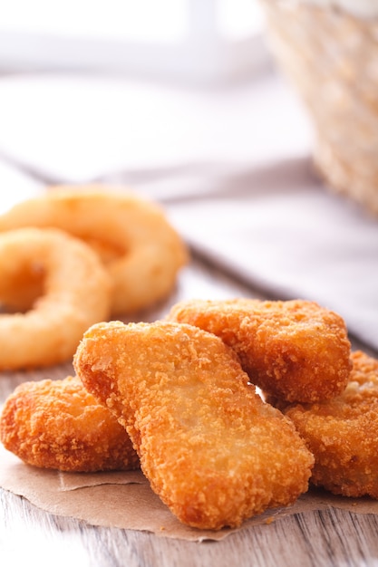 Nuggets on Wood Background