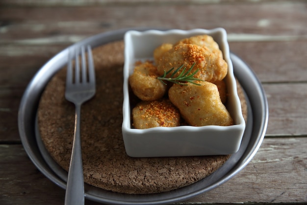 nuggets on wood background