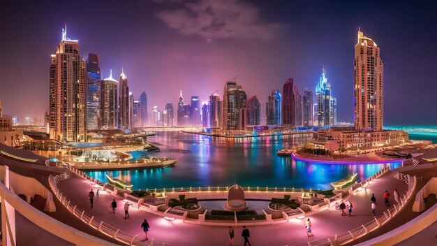 Nught light promenade at dubai marina dubai united arab emirates