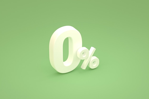 Nul procentteken en verkoopkorting op groene achtergrond met speciaal aanbiedingstarief. 3D-rendering
