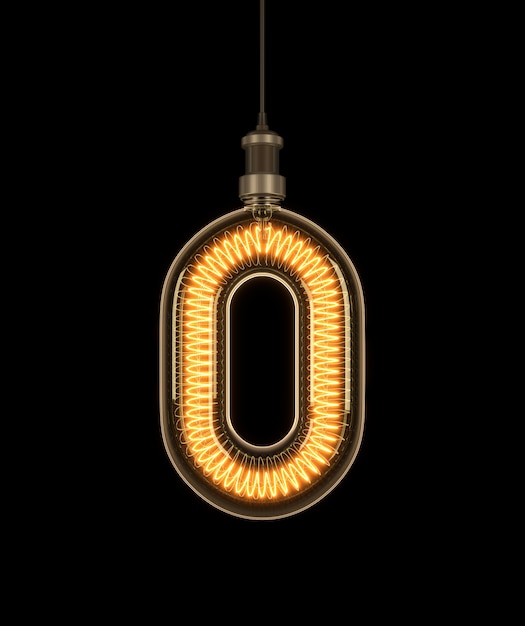 数字0、電球でできたアルファベット。
