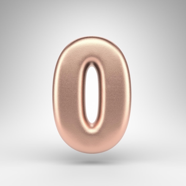 Number 0 on white background. Matte copper 3D rendered number with shiny metallic texture.