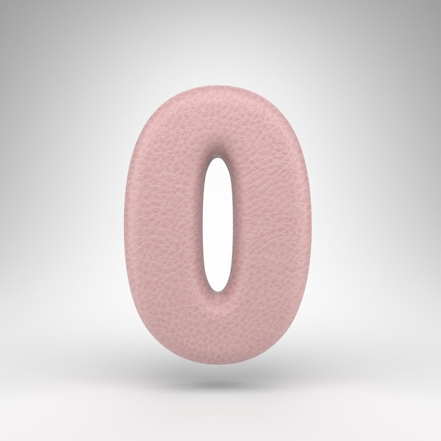 Number 0 on white background. Pink leather 3D rendered number with skin texture.