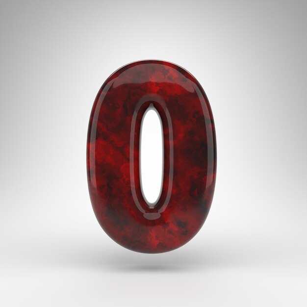 Photo number 0 on white background. red amber 3d rendered number with glossy surface.