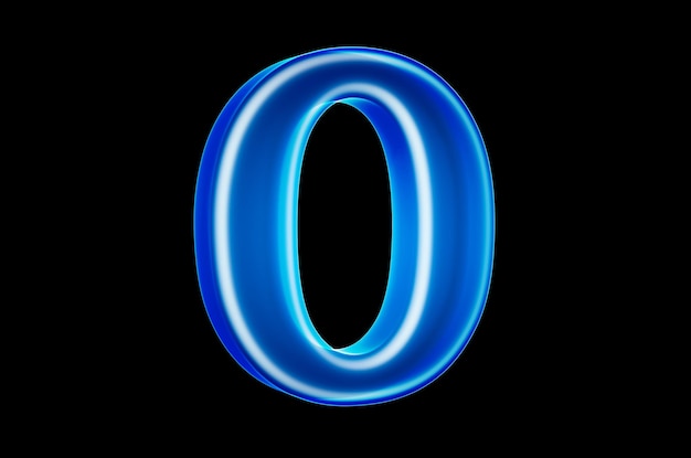 Number 0 with hologram effect 3D rendering