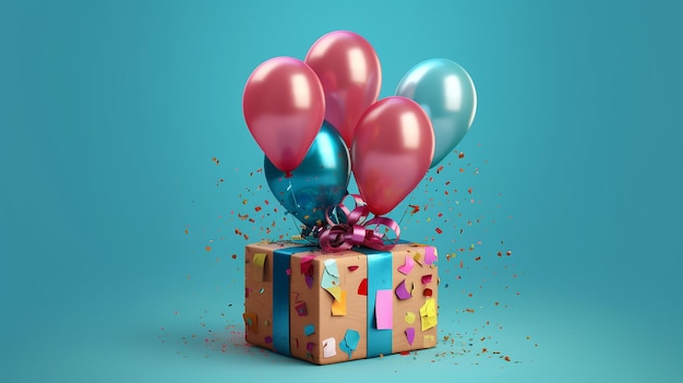 Number 1 birthday balloons celebration gift box lay on the floor Generative AI