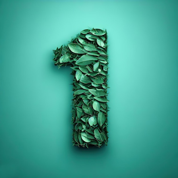 Number 1 on a green background inside it is a variety of green leaves generated Ai