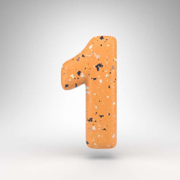 Number 1 on white background. 3D rendered number with orange terrazzo pattern texture.