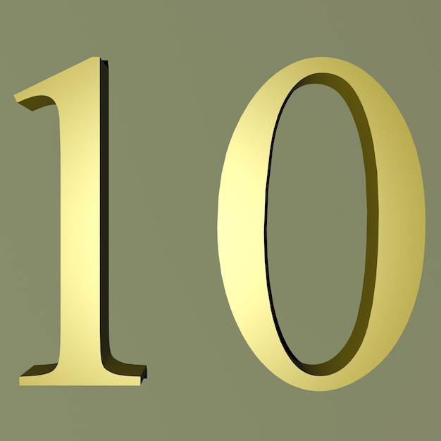 Photo the number 10 is gold number is ten 3d render illustration