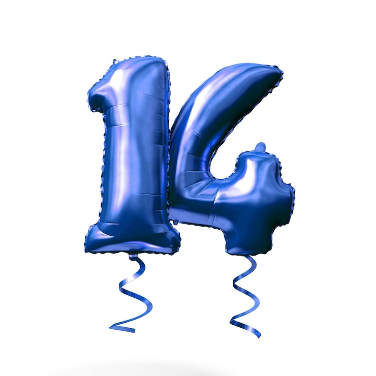 Photo number 14 blue foil helium balloon isolated on a white background 3d render