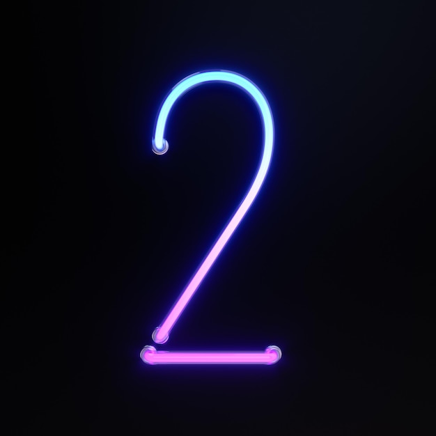 Photo number 2 alphabet neon retro 3d number isolated on a black background 3d illustration