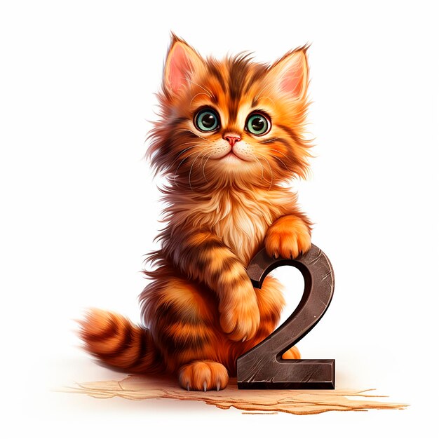 Photo number 2 and a cute little fluffy kitten closeup on white greeting card anniversary background