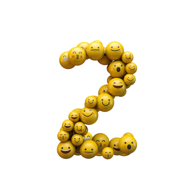 Number 2 emoji character font 3D Rendering