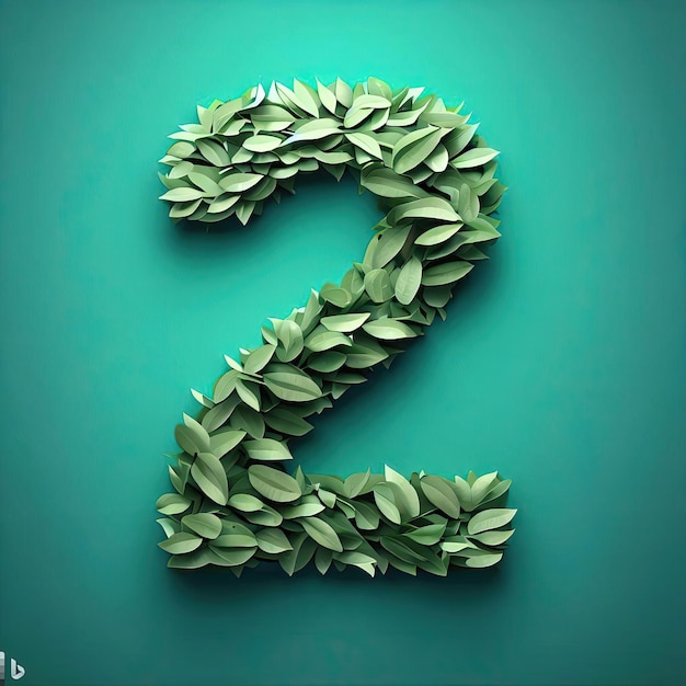 Number 2 made of green leaves on green background