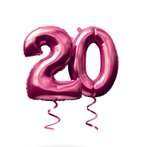 Number 20 rose gold helium balloon isolated on a white background 3D Render