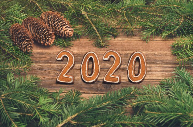 Number 2020 from gingerbread cookies. 