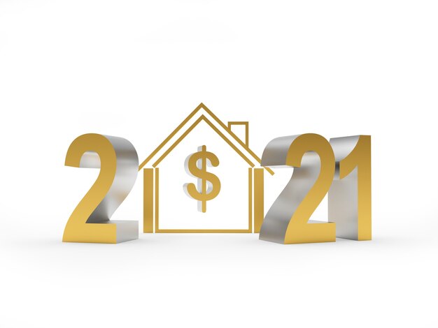 Number 2021 and house symbol with dollar sign