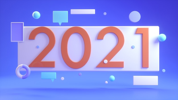 number 2021, new year concept, 3D rendering