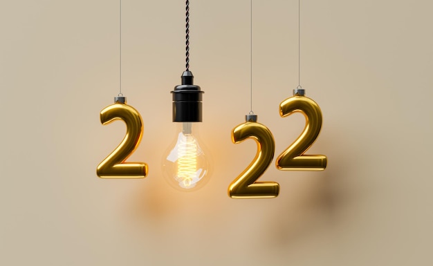 Number 2022 hanging with a light bulb