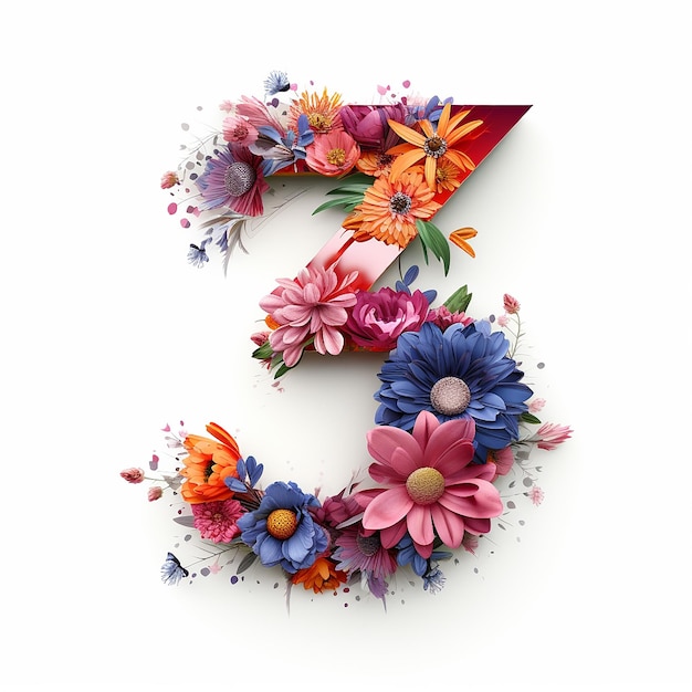 number 3 three with floral design on white isolated background