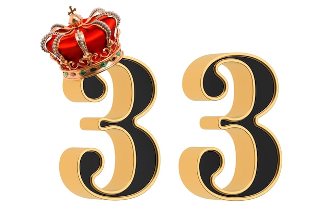 Number 3 with gold crown and without black font with golden border 3D rendering