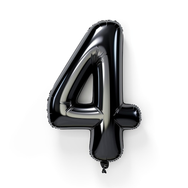 Number 4 foil balloon isolated on white background 3D Rendering
