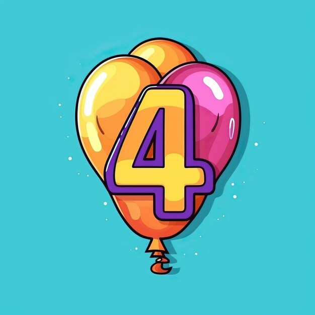 Photo the number 4 in the form of a ballon cartoon animated st