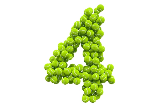 Number 4 from tennis balls 3D rendering