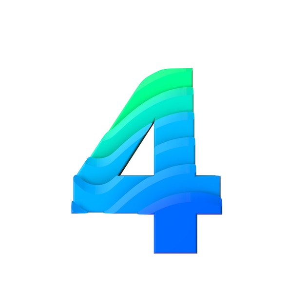 Number 4 Layered wave effect character type 3D Rendering