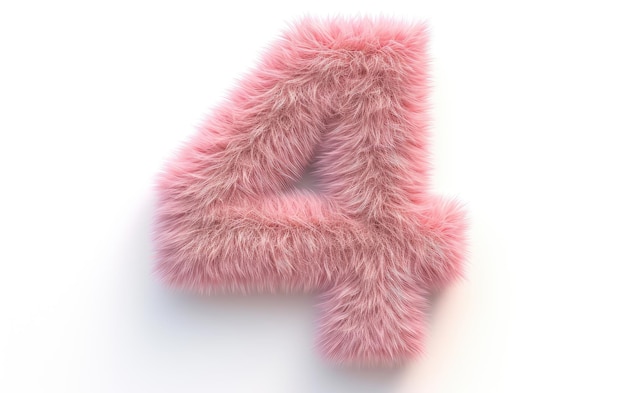 Number 4 Takes on Fur Shapes Sweet Pink Short Hair isolated on transparent Background