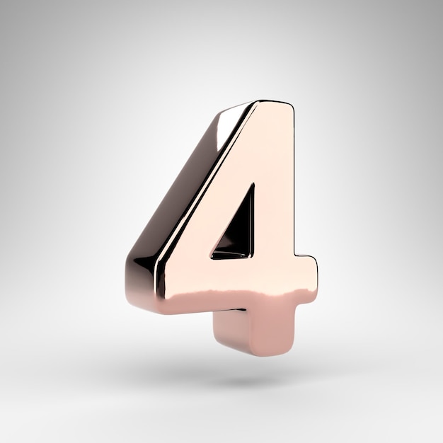 Number 4 on white background. Rose gold 3D rendered number with gloss chrome surface.