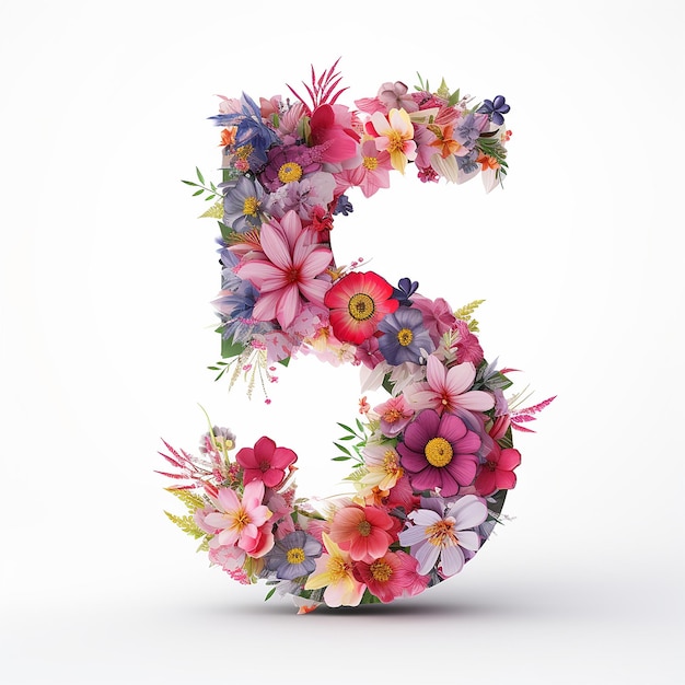 number 5 five with floral design on white isolated background