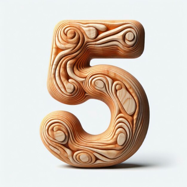 number 5 in a shape wood isolated on solid white background ai generative