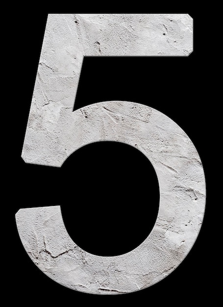 Number 5 with concrete texture on black background