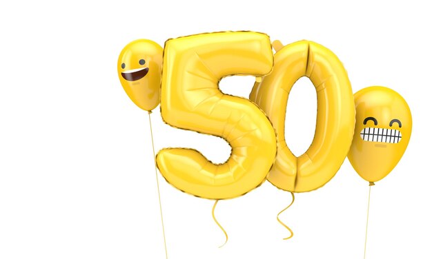 Number 50 birthday ballloon with emoji faces balloons 3D Render