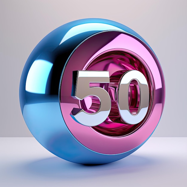 The number 50 on a pink and blue background