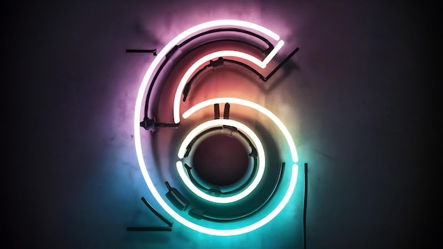 Number 6 alphabet made from neon light