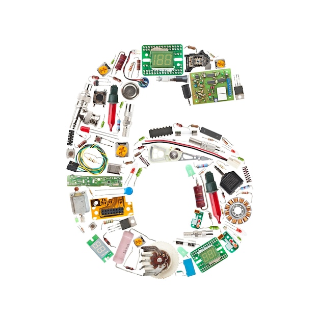 Number 6 made of electronic components