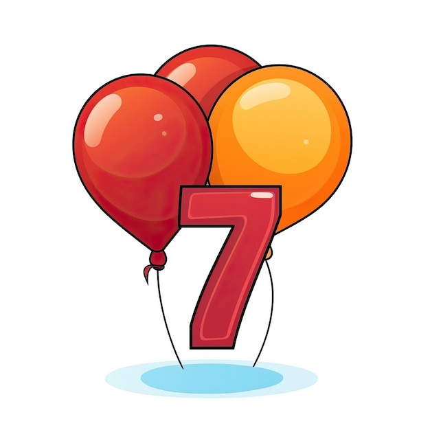 Photo the number 7 in the form of a ballon cartoon animated st