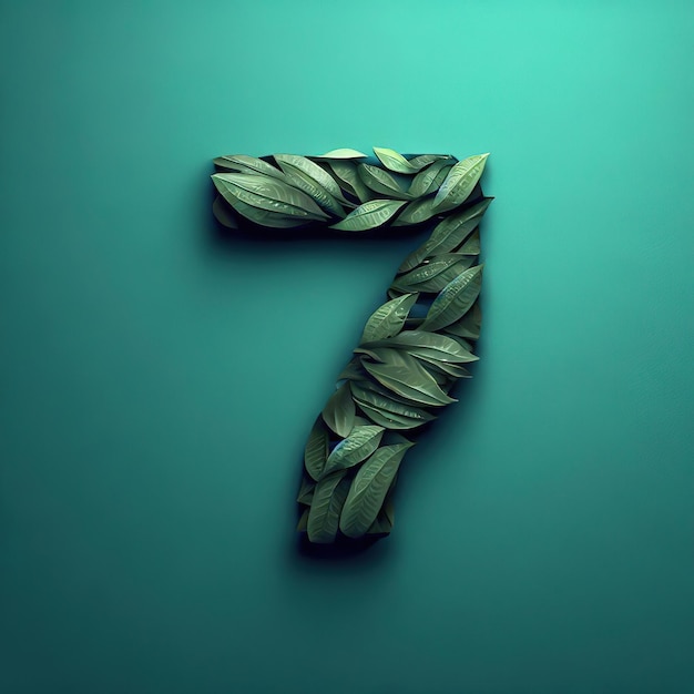 Number 7 on a green background inside it is a variety of green leaves generated Ai