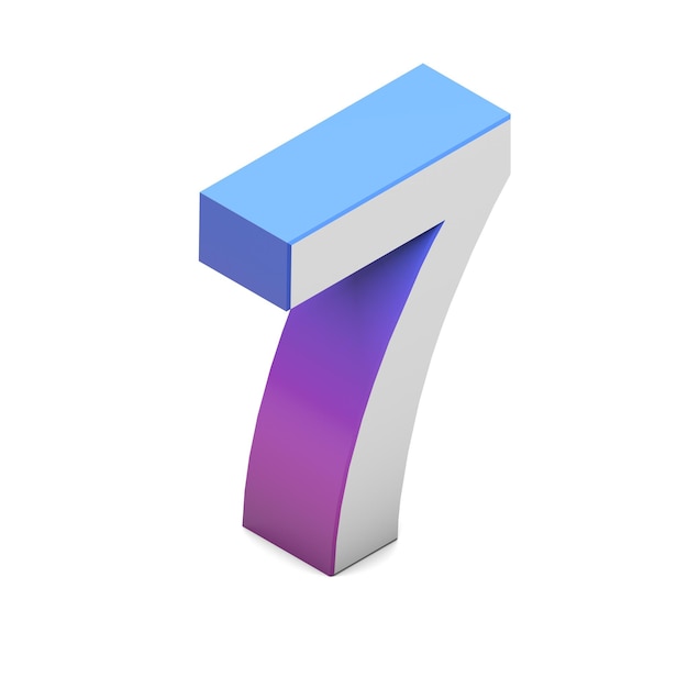 Number 7 Isometric lettering font with pink blue gradient