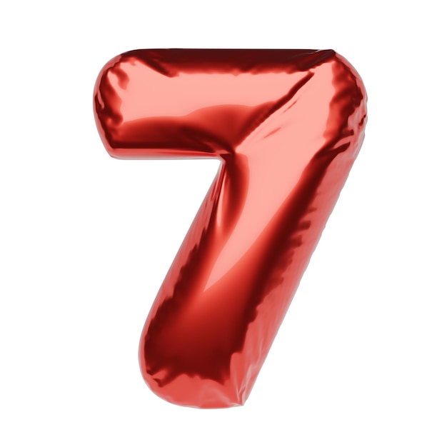 Фото Номер 7 из красного надувного шара, изолированного на белом фоне 3d рендеринг иллюстрации