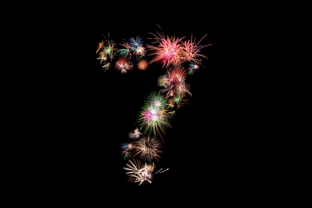 Number 7. Number alphabet made of real fireworks