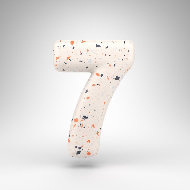 Number 7 on white background. 3D rendered number with terrazzo pattern texture.