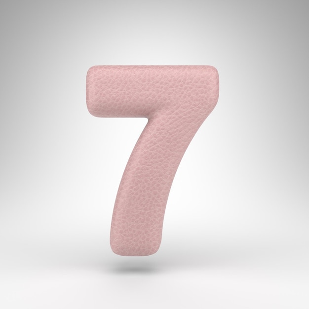 Number 7 on white background. Pink leather 3D rendered number with skin texture.