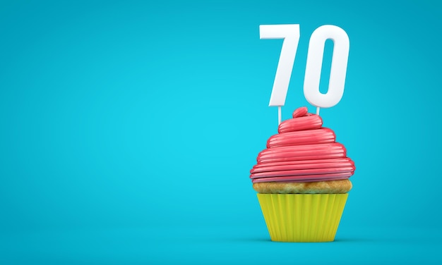 Number 70 birthday celebration cupcake 3D Rendering