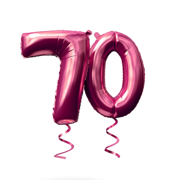 Number 70 rose gold helium balloon isolated on a white background 3D Render