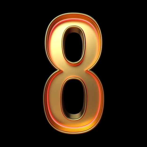 Number 8, Alphabet. Retro 3d number isolated on a black background with Clipping Path. 3d illustration.