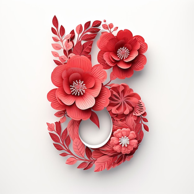 Number 8 eight with generic logo floral design in paper cut shape alphabet