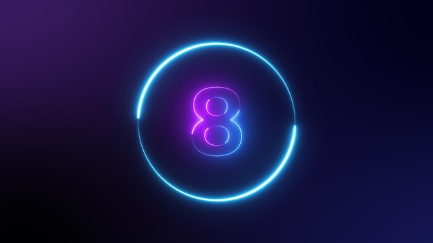 Number 8 glowing in the dark pink blue neon light top number one neon light bright glowing Purple and blue Neon on dark background winner